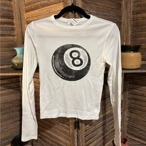 RSQ White Long Sleeve Tee with 8-Ball Graphic